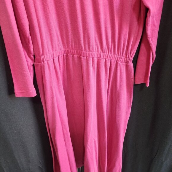 Vintage LL Bean Pink Cotton Jersey Henley Dress with Pockets Size L - Picture 3 of 9